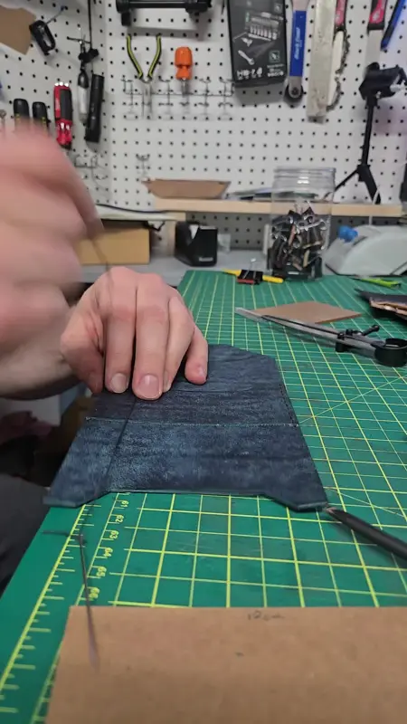 Marking out the next cut — Rogue Artisan leather workshop, East Vancouver