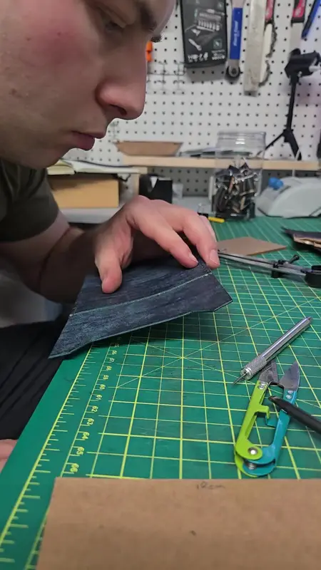 On the cutting mat — Rogue Artisan leather workshop, East Vancouver