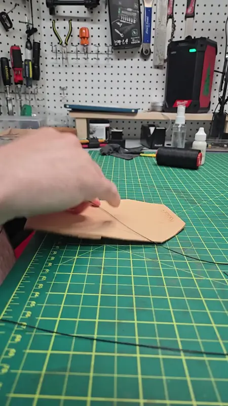 Skiving the edges thin — Rogue Artisan leather workshop, East Vancouver
