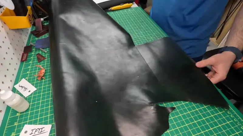 A full hide on the bench — Rogue Artisan leather workshop, East Vancouver