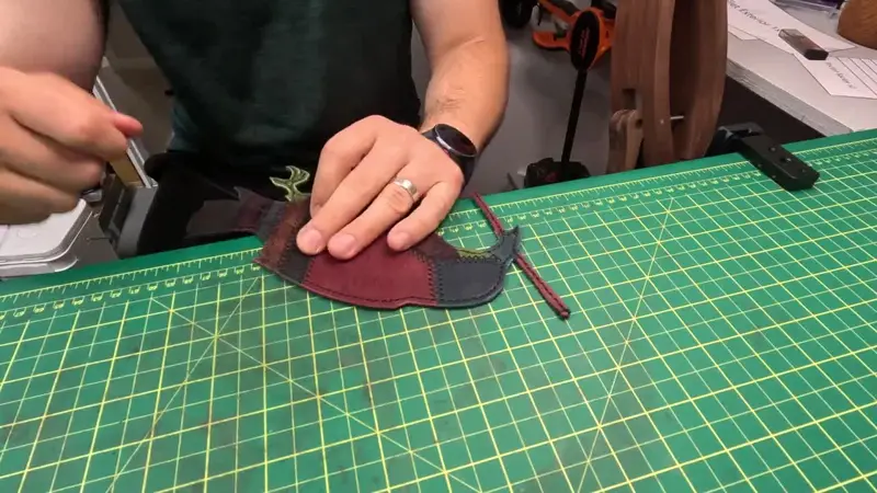 Stitching a two-tone piece — Rogue Artisan leather workshop, East Vancouver